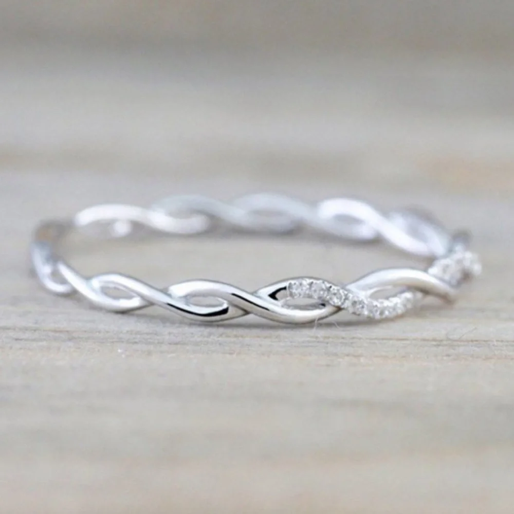 💍STERLING SILVER DIAMOND TWISTED ETERNITY RING💍 - Picture 3 of 3
